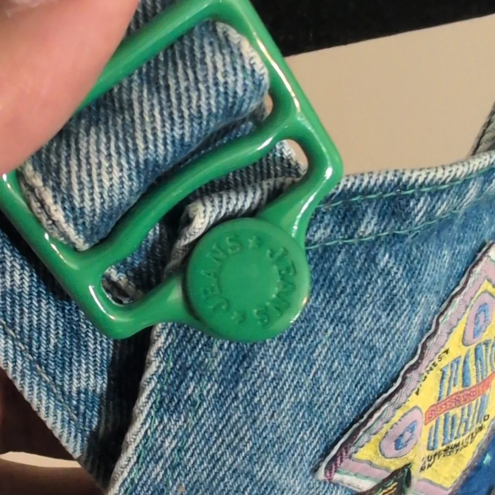 Vintage Denim Overalls With 4 colorful Patches - Picture 6 of 12